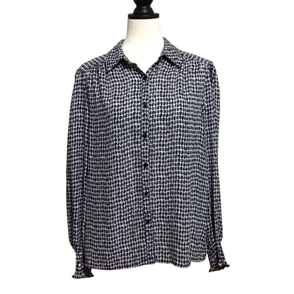 Max StudioโBlack White Buttonโ Up Blouse L